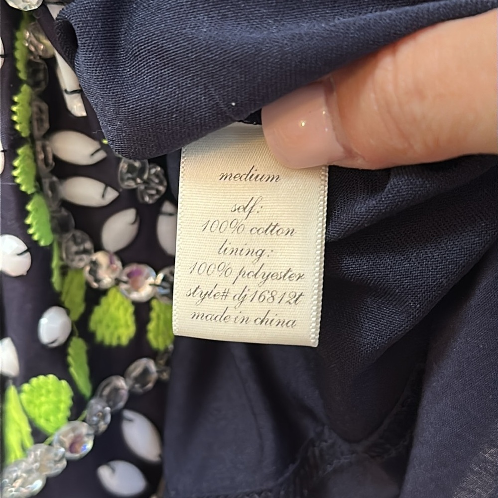 Beaded and Embroidered Accent Miami Tunic Dress Navy Blue and Line Green Sz S/M - Picture 4 of 5